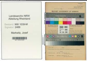 Entnazifizierung Josef Markwitz , geb. 27.11.1901 (Maschinist)