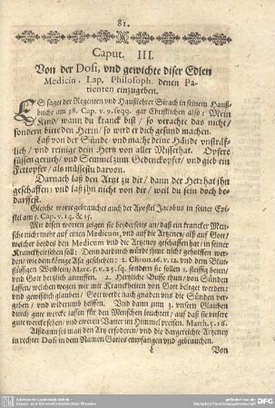 Caput III. Von der Dosi, und gewichte diser Edlen Medicin, Lap. Philosoph. denen Patienten einzugeben.