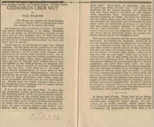 Artikel "Gedanken über Mut" (Auszug aus "Flandrisches Tagebuch 1914")