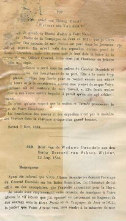 248. Brief van Hertog Bernard van Saxen-Weimar aan Van den Bosch, 7 Nov. 1834