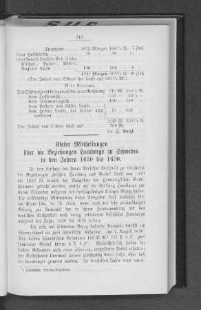 Kleine Mittheilungen über die Beziehungen Hamburgs zu Schweden in den Jahren 1630 bis 1650.