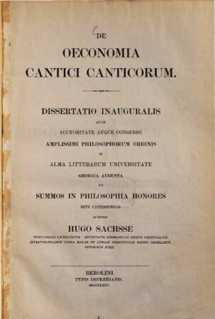 De oeconomia cantici canticorum : dissertatio inauguralis