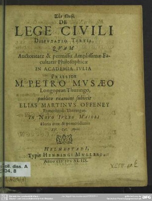3: De lege civili disputatio ...
