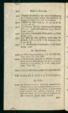 VII. Miscellanea Literaria
