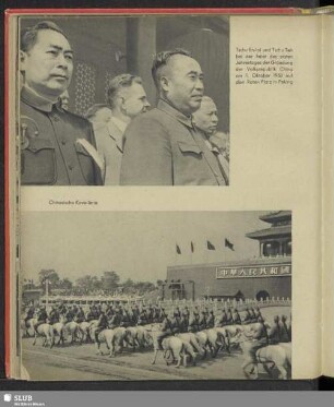 Tschu En-lai und Tschu Teh bei der Feier des ersten Jahrestages der Gründung der Volksrepublik China am 1. Oktober 1950 auf dem Roten Platz in Peking - Chinesische Kavallerie
