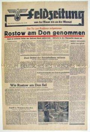 Titelblatt der deutschen Kriegszeitung aus dem Baltikum u.a. zur Einnahme von Rostow durch die Wehrmacht