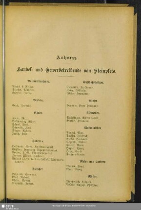 Berufsklassen und Gewerbebetriebe Steinpleis : Anhang. Handel- und Gewerbetreibende von Steinpleis