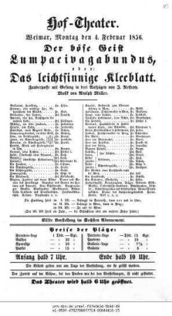 Der böse Geist Lumpacivagabundus, oder: Der leichtsinnige Kleeblatt