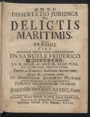 Dissertatio Iuridica De Delictis Maritimis