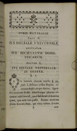 Sectio I. Ius Sociale Universale in Genere.