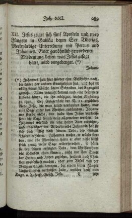 XII. Jesus zeiget sich fünf Aposteln und zwey Jüngern in Galiläa beym See Tiberias ...