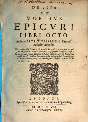 De Vita Et Moribvs Epicvri Libri Octo