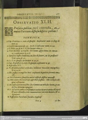 Observatio XLII. Sponsalia publica, pure contracta, an mutuo Partium dissensu dissolvi possint?