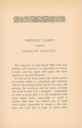 Imitative talent versus creative faculty