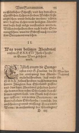 II. Was vom heiligen Abendmal unsers Herren Jhesu Christi in Gottes Wort gelehret wird.