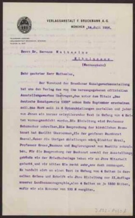 Schreiben an Hermann Muthesius (Brief)