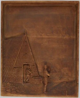 Holzrelief, Bergmann vor der Kaue