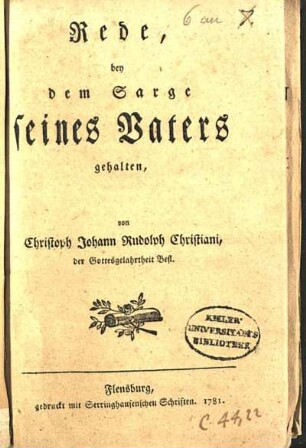 Rede, bey dem Sarge seines Vaters gehalten