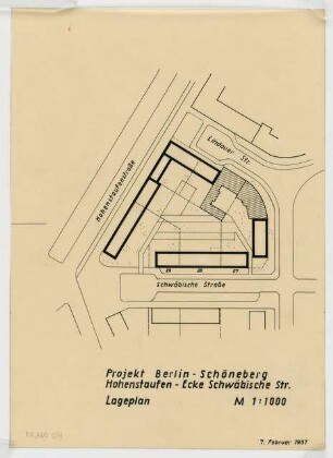 Wohnhäuser Hohenstaufenstraße / Schwäbische Straße 27-29 / Starnberger Straße 7 / Lindauer Straße 1-2, Berlin-Schöneberg: Lageplan 1:1000