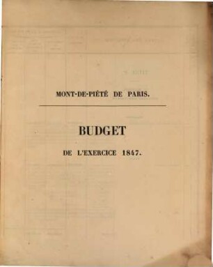Mont-de-Piété de Paris : Budget de l'exercice 1847