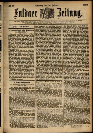 Zweite Ausgabe vom Samstag, den 16. Februar 1889.