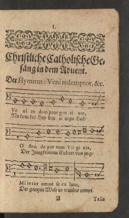 Christliche Catholische Gesäng in dem Advent.