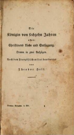 Dramatisches Vergißmeinnicht : aus den Gärten des Auslandes nach Deutschland verpflanzt von Theodor Hell. 1831 = Bd. 8