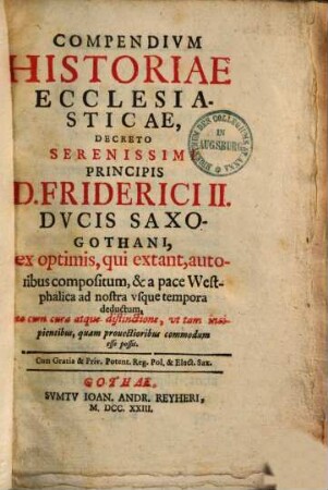 Compendium historiae ecclesiasticae : decreto ... Ernesti Saxon. ... ducis. In usum Gymnasii Gothani ... compositum et ab orbe condito ad nostra usque tempora deductum, 3