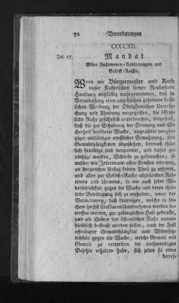 CCCCXII. Mandat wider Zusammen-Rottirungen und Selbst-Rache.