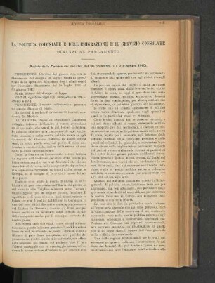 La Politica Coloniale E Dell'Emigrazione E Il Servizio Consolare.
