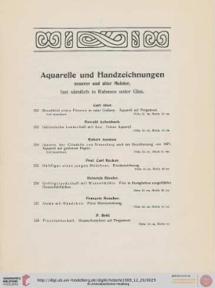Aquarelle und Handzeichnungen neuerer und alter Meister (Nr. 252-351)