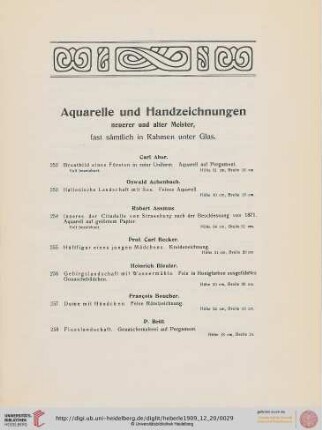 Aquarelle und Handzeichnungen neuerer und alter Meister (Nr. 252-351)