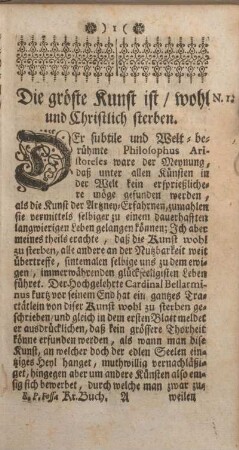 Die große Kunst ist, wohl und Christlich sterben.