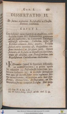 Dissertatio II. De forma regiminis Ecclesiastici a Christo Domino constituto.