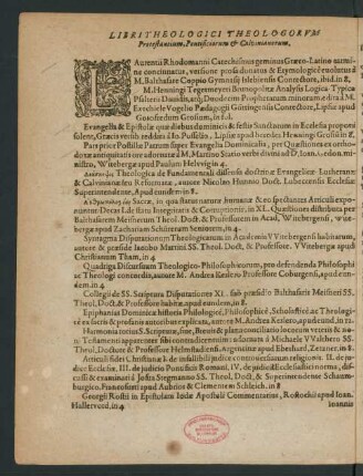 Libri Theologici Theologorum Protestantium, Pontificiorum & Calvinianorum.