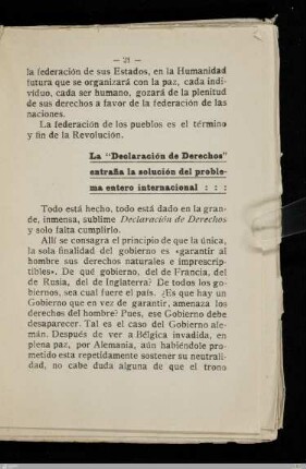 La "Declaración de Derechos" entrana la solución del problema entero internacional