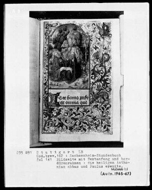 Lateinisches Stundenbuch (Sachsenheim-Gebetbuch) — Gerahmte Bildseite mit Textanfang, Folio 141recto