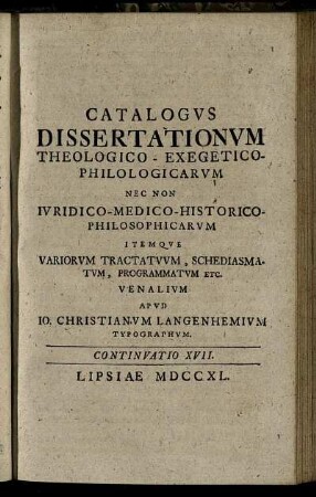 Continuatio XVII. Lipsiae M DCC XL.