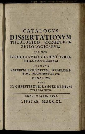 Continuatio XVII. Lipsiae M DCC XL.