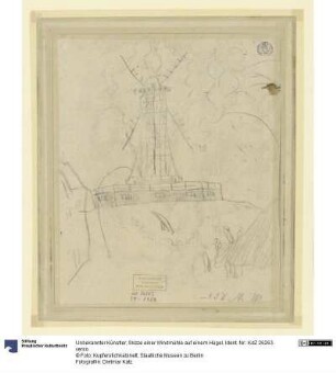 Skizze einer Windmühle auf einem Hügel