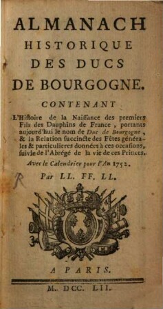 Almanach historique des Ducs de Bourgogne