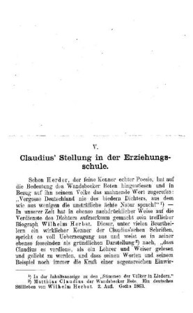 Claudius Stellung in der Erziehungsschule