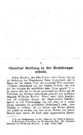 Claudius Stellung in der Erziehungsschule