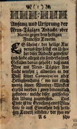 Neun-Tägige Andachts-Ubungen Zu Ehren deß grossen Indianer und Japoneser Apostels S. Francisci Xaverij