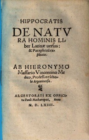 Hippocratis De natura hominis liber