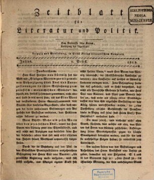 Zeitblatt für Literatur und Politik. 1819