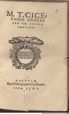 M. T. Ciceronis Oratio Pro Sex. Roscio Amerino