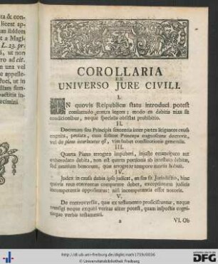 Corollaria Ex Universo Jure Civili.
