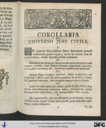 Corollaria Ex Universo Jure Civili.