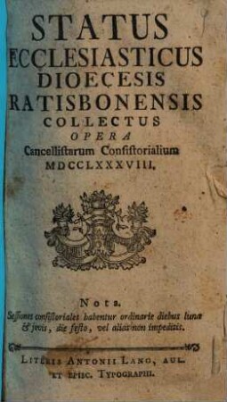 Status ecclesiasticus Dioecesis Ratisbonensis, 1788